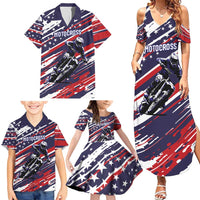 Personalized Patriotic Motocross Family Matching Summer Maxi Dress and Hawaiian Shirt with USA Flag Colors – Dirt Bike Racing Design - Wonder Print Shop