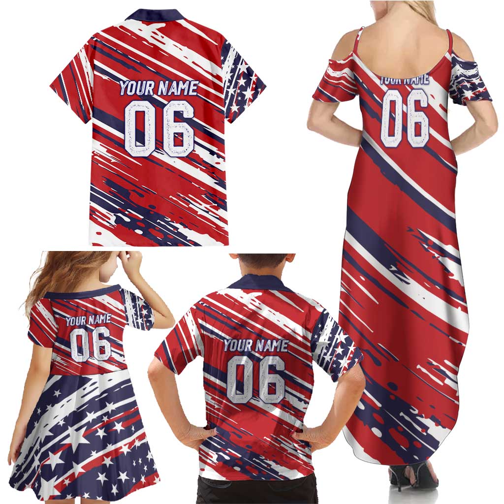 Personalized Patriotic Motocross Family Matching Summer Maxi Dress and Hawaiian Shirt with USA Flag Colors – Dirt Bike Racing Design - Wonder Print Shop
