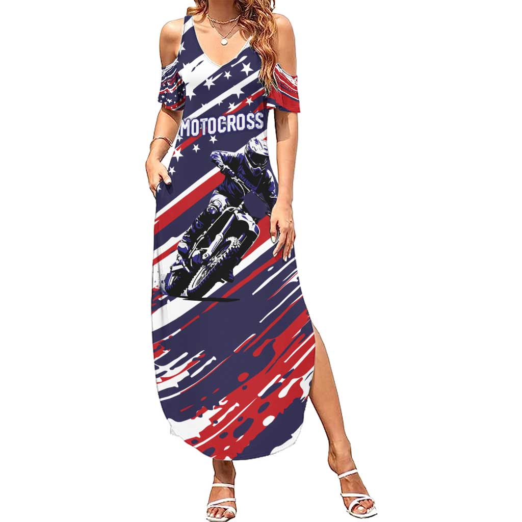 Personalized Patriotic Motocross Family Matching Summer Maxi Dress and Hawaiian Shirt with USA Flag Colors – Dirt Bike Racing Design - Wonder Print Shop
