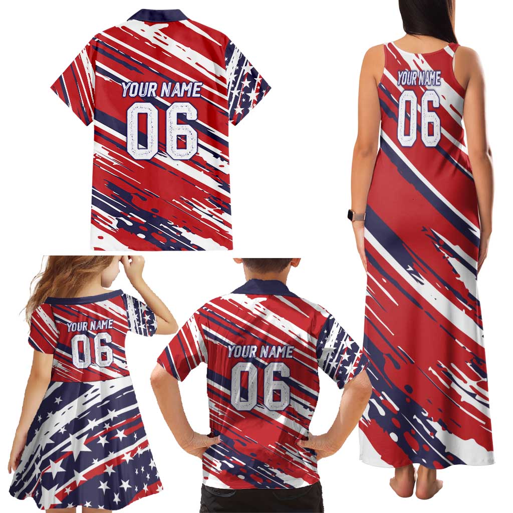 Personalized Patriotic Motocross Family Matching Tank Maxi Dress and Hawaiian Shirt with USA Flag Colors – Dirt Bike Racing Design - Wonder Print Shop