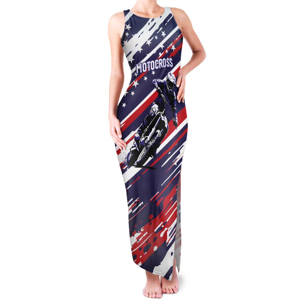 Personalized Patriotic Motocross Family Matching Tank Maxi Dress and Hawaiian Shirt with USA Flag Colors – Dirt Bike Racing Design - Wonder Print Shop