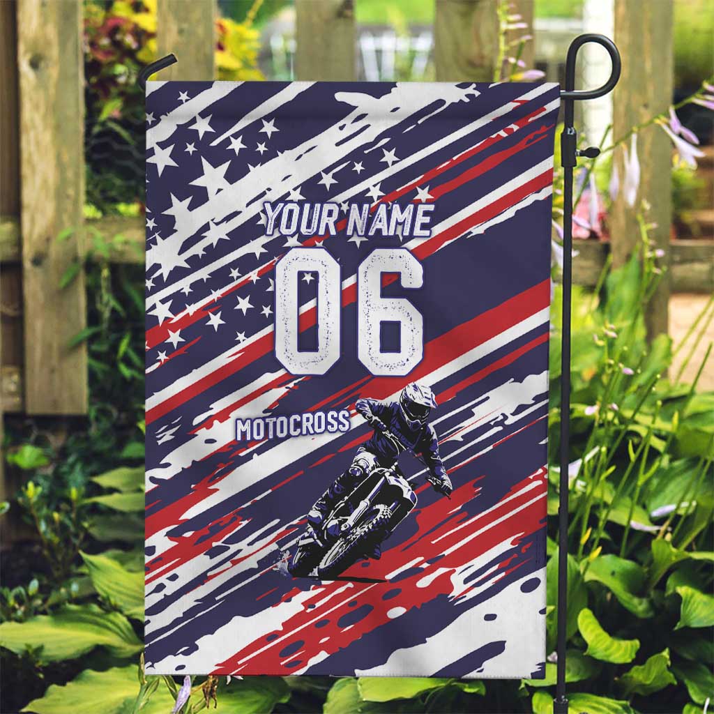 Personalized Patriotic Motocross Garden Flag with USA Flag Colors – Dirt Bike Racing Design - Wonder Print Shop