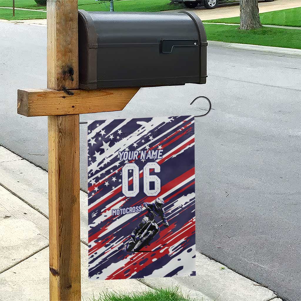 Personalized Patriotic Motocross Garden Flag with USA Flag Colors – Dirt Bike Racing Design - Wonder Print Shop