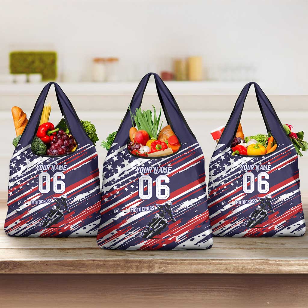 Personalized Patriotic Motocross Grocery Bag with USA Flag Colors – Dirt Bike Racing Design - Wonder Print Shop