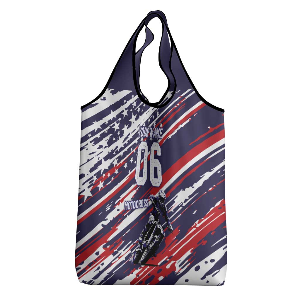 Personalized Patriotic Motocross Grocery Bag with USA Flag Colors – Dirt Bike Racing Design - Wonder Print Shop