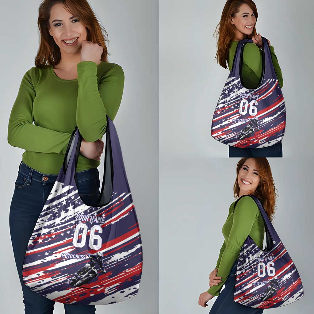 Personalized Patriotic Motocross Grocery Bag with USA Flag Colors – Dirt Bike Racing Design - Wonder Print Shop