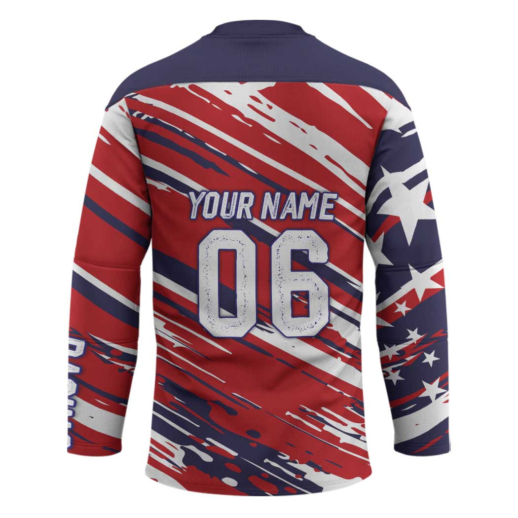 Personalized Patriotic Motocross Hockey Jersey with USA Flag Colors – Dirt Bike Racing Design - Wonder Print Shop