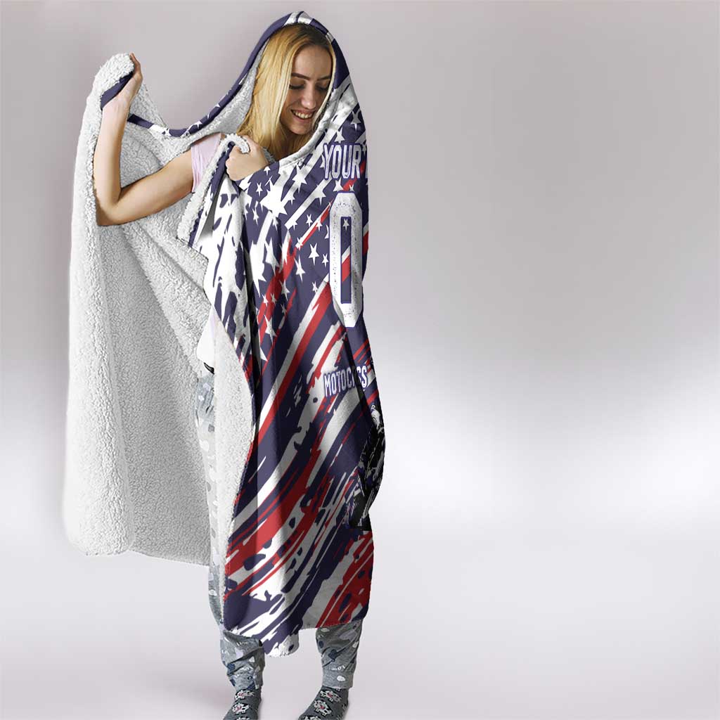 Personalized Patriotic Motocross Hooded Blanket with USA Flag Colors – Dirt Bike Racing Design - Wonder Print Shop