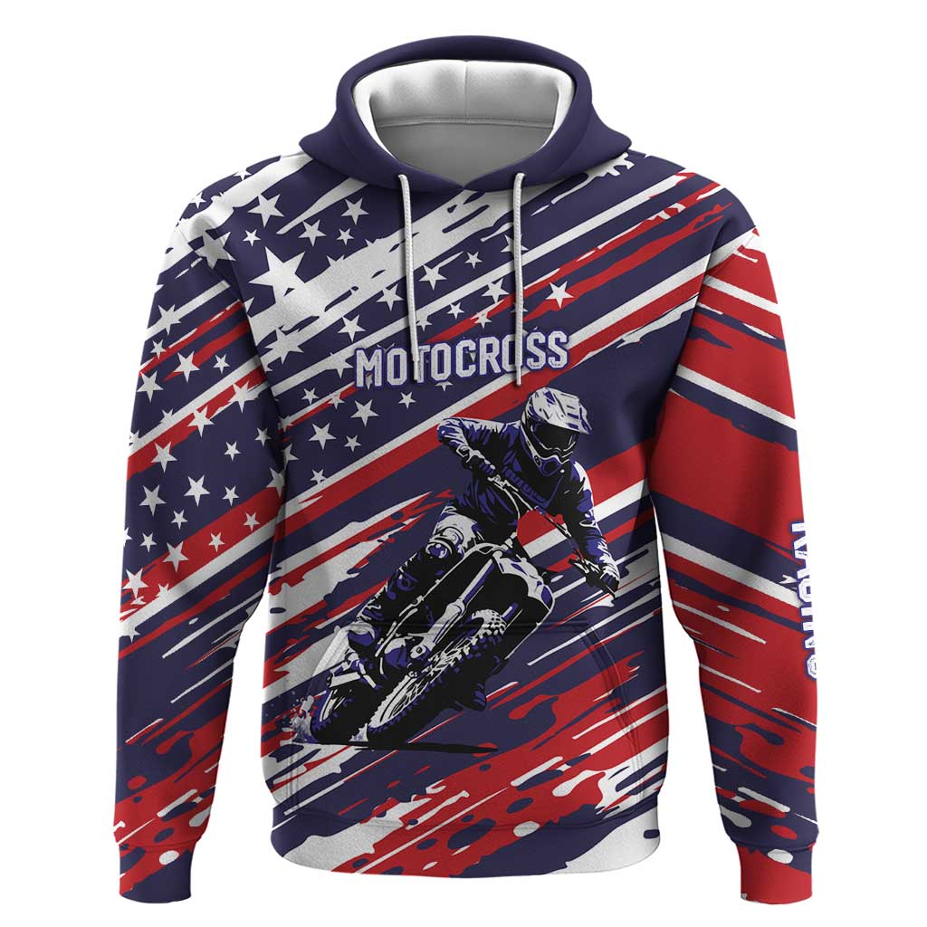 Personalized Patriotic Motocross Hoodie with USA Flag Colors – Dirt Bike Racing Design - Wonder Print Shop