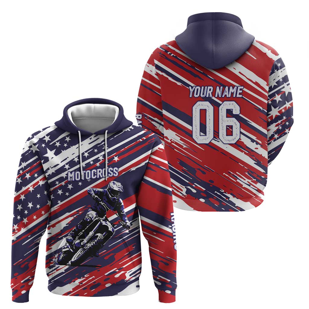 Personalized Patriotic Motocross Hoodie with USA Flag Colors – Dirt Bike Racing Design - Wonder Print Shop