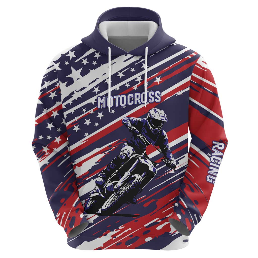 Personalized Patriotic Motocross Hoodie with USA Flag Colors – Dirt Bike Racing Design - Wonder Print Shop