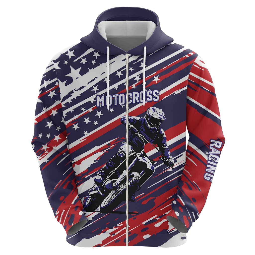 Personalized Patriotic Motocross Hoodie with USA Flag Colors – Dirt Bike Racing Design - Wonder Print Shop