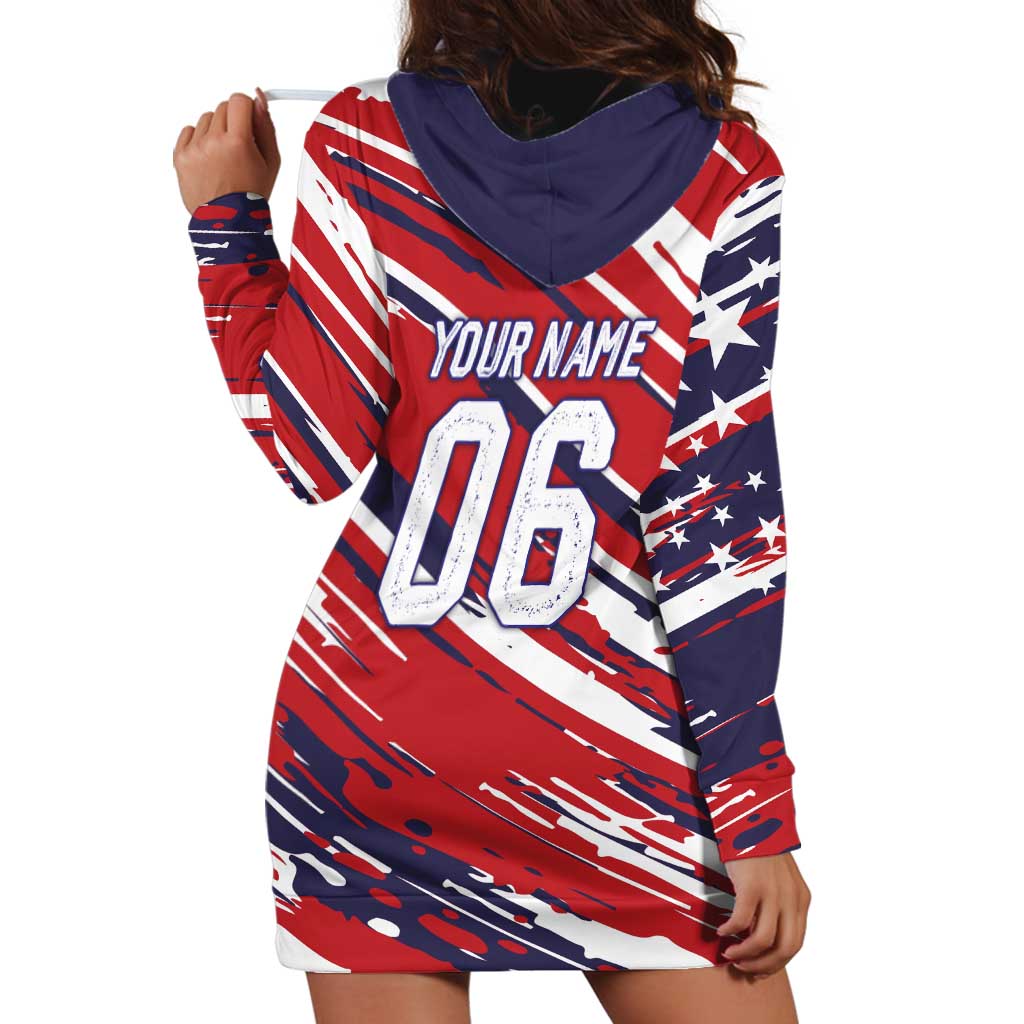 Personalized Patriotic Motocross Hoodie Dress with USA Flag Colors – Dirt Bike Racing Design - Wonder Print Shop