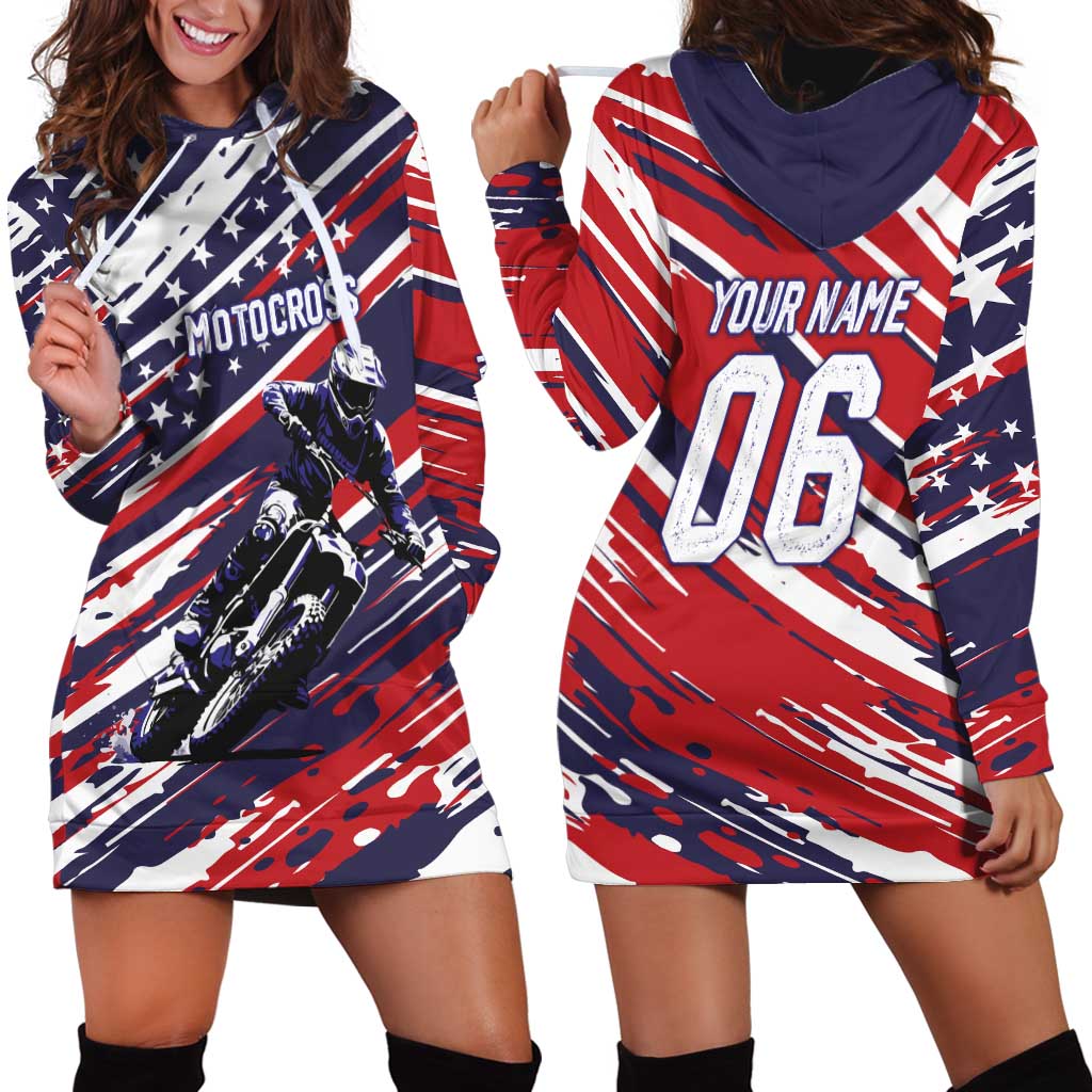 Personalized Patriotic Motocross Hoodie Dress with USA Flag Colors – Dirt Bike Racing Design - Wonder Print Shop