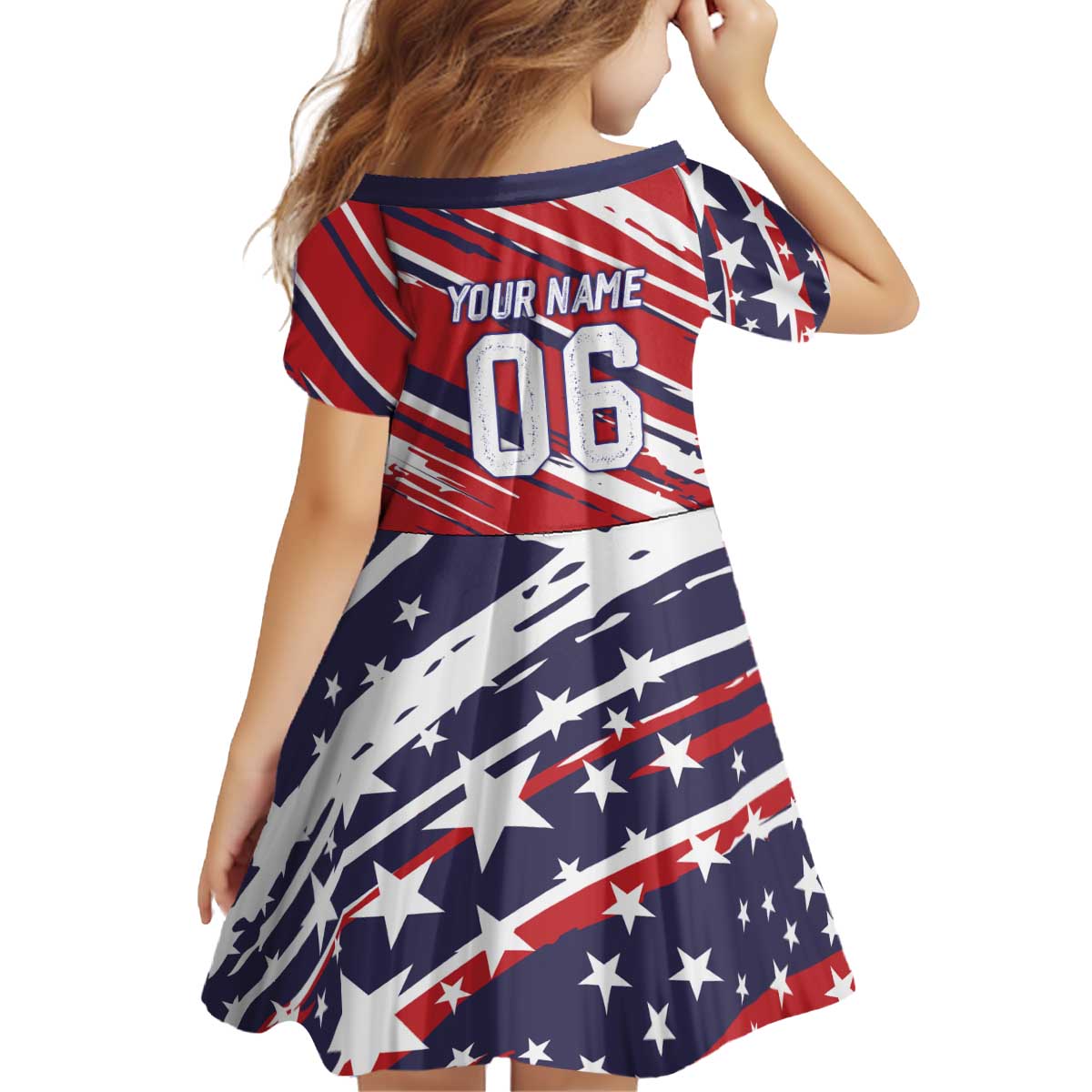 Personalized Patriotic Motocross Kid Short Sleeve Dress with USA Flag Colors – Dirt Bike Racing Design - Wonder Print Shop