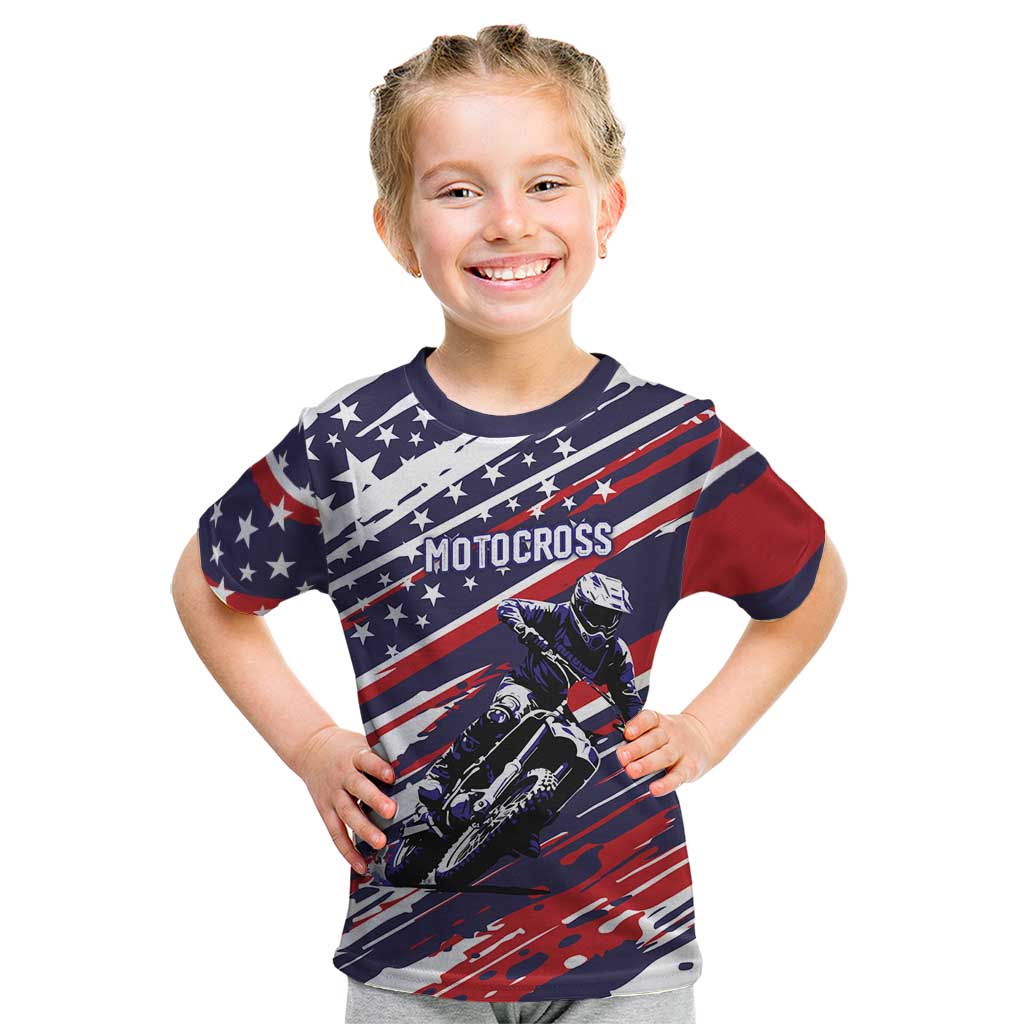 Personalized Patriotic Motocross Kid T Shirt with USA Flag Colors – Dirt Bike Racing Design - Wonder Print Shop