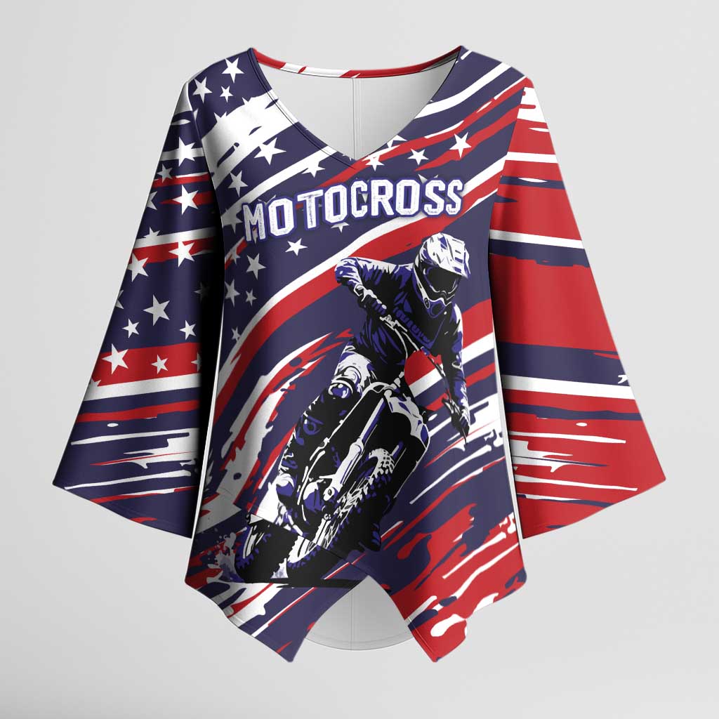 Personalized Patriotic Motocross Kimono Sleeve Blouse with USA Flag Colors – Dirt Bike Racing Design - Wonder Print Shop