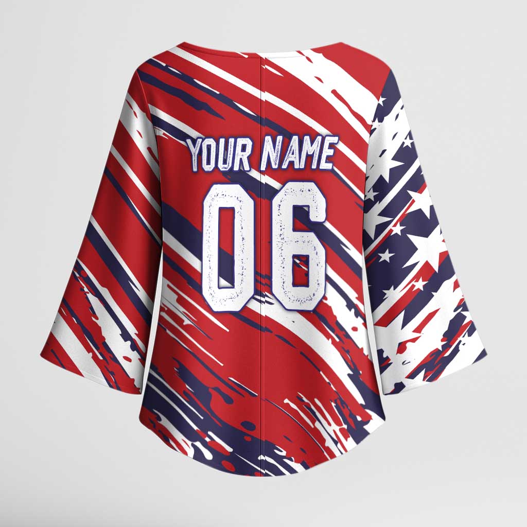 Personalized Patriotic Motocross Kimono Sleeve Blouse with USA Flag Colors – Dirt Bike Racing Design - Wonder Print Shop