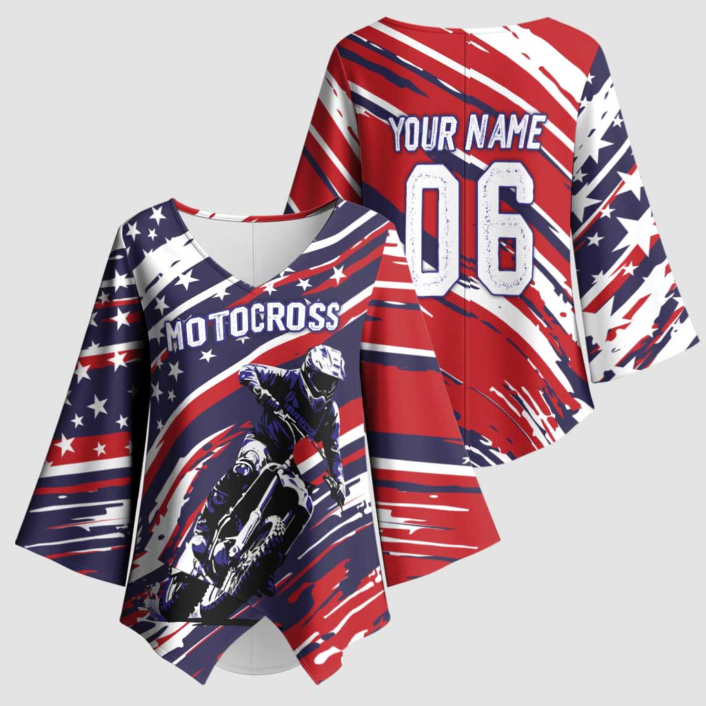 Personalized Patriotic Motocross Kimono Sleeve Blouse with USA Flag Colors – Dirt Bike Racing Design - Wonder Print Shop