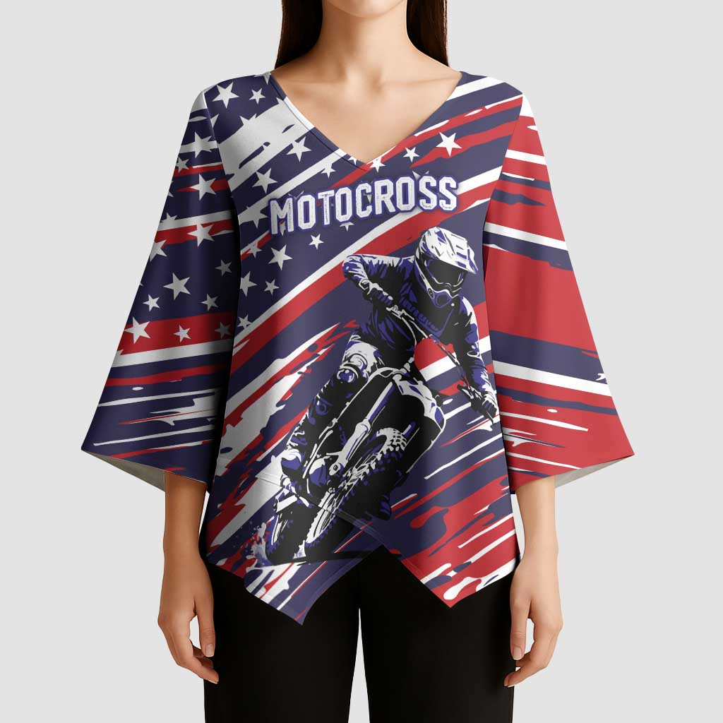 Personalized Patriotic Motocross Kimono Sleeve Blouse with USA Flag Colors – Dirt Bike Racing Design - Wonder Print Shop