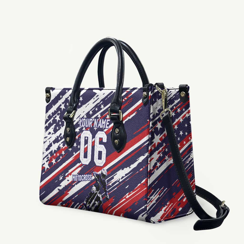 Personalized Patriotic Motocross Leather Bag with USA Flag Colors – Dirt Bike Racing Design - Wonder Print Shop