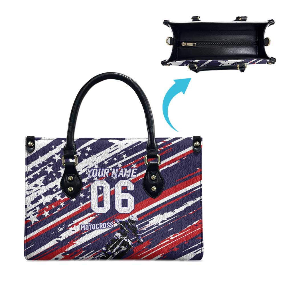Personalized Patriotic Motocross Leather Bag with USA Flag Colors – Dirt Bike Racing Design - Wonder Print Shop