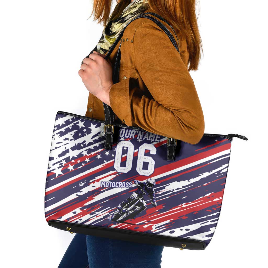 Personalized Patriotic Motocross Leather Tote Bag with USA Flag Colors – Dirt Bike Racing Design - Wonder Print Shop
