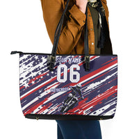Personalized Patriotic Motocross Leather Tote Bag with USA Flag Colors – Dirt Bike Racing Design - Wonder Print Shop