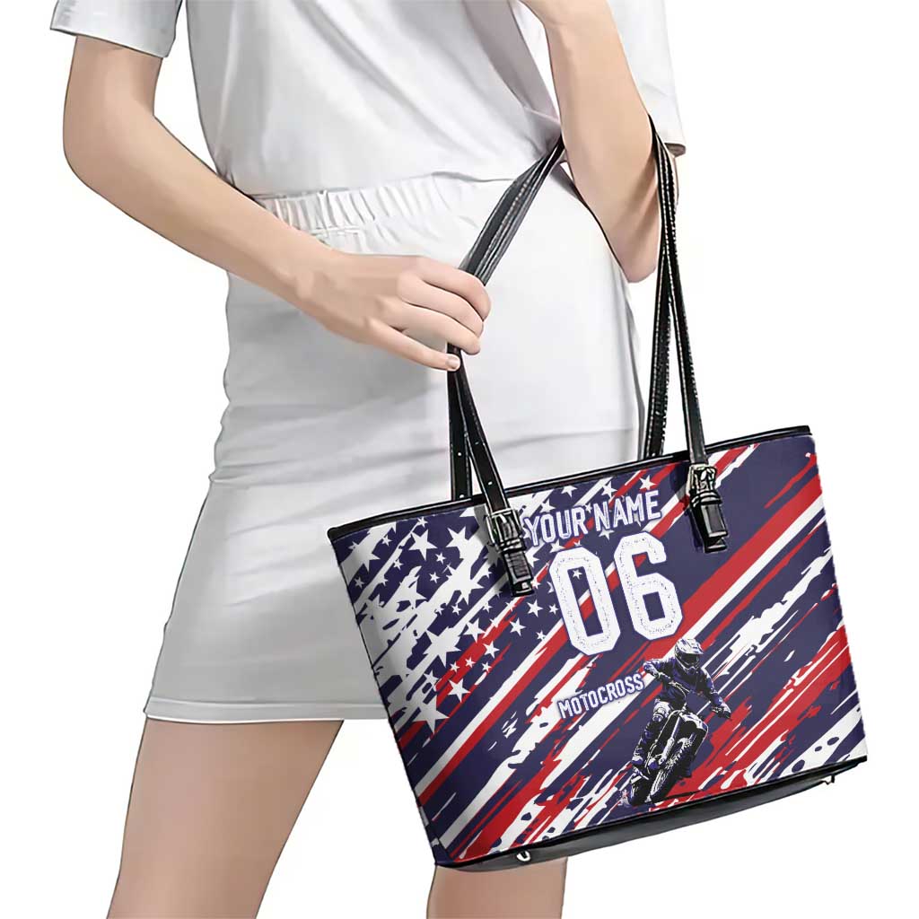 Personalized Patriotic Motocross Leather Tote Bag with USA Flag Colors – Dirt Bike Racing Design - Wonder Print Shop