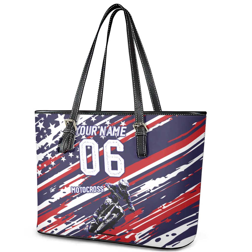 Personalized Patriotic Motocross Leather Tote Bag with USA Flag Colors – Dirt Bike Racing Design - Wonder Print Shop