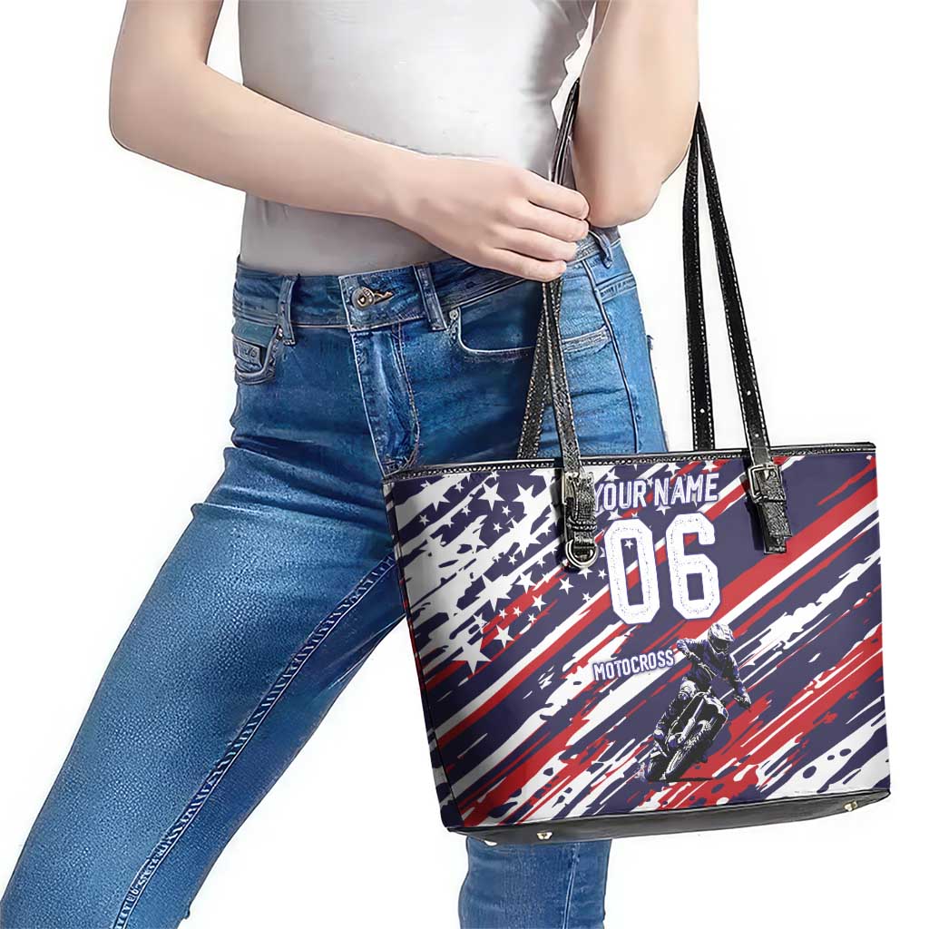 Personalized Patriotic Motocross Leather Tote Bag with USA Flag Colors – Dirt Bike Racing Design - Wonder Print Shop