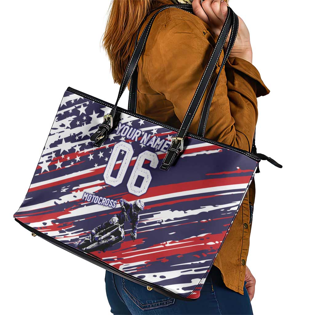 Personalized Patriotic Motocross Leather Tote Bag with USA Flag Colors – Dirt Bike Racing Design - Wonder Print Shop