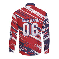 Personalized Patriotic Motocross Long Sleeve Button Shirt with USA Flag Colors – Dirt Bike Racing Design - Wonder Print Shop