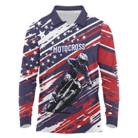 Personalized Patriotic Motocross Long Sleeve Polo Shirt with USA Flag Colors – Dirt Bike Racing Design - Wonder Print Shop