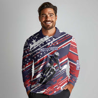 Personalized Patriotic Motocross Long Sleeve Polo Shirt with USA Flag Colors – Dirt Bike Racing Design - Wonder Print Shop