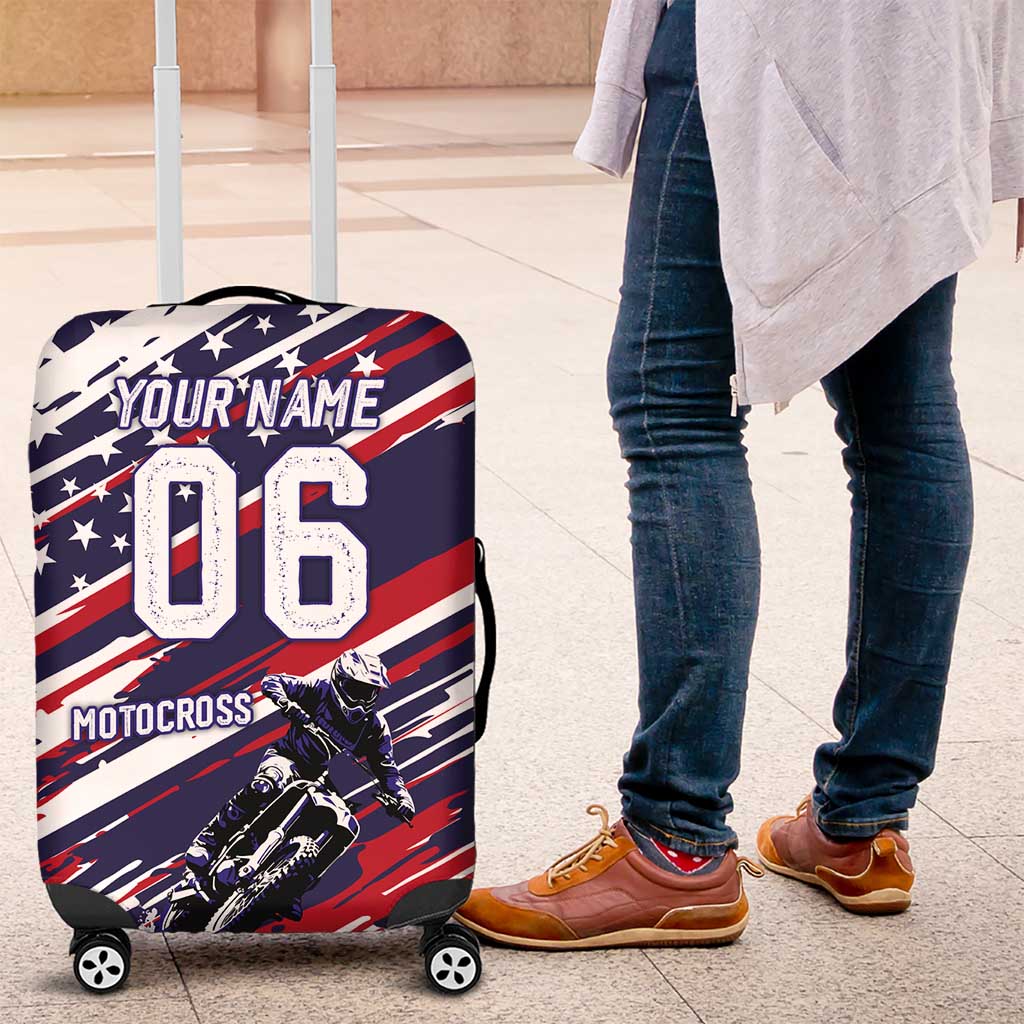 Personalized Patriotic Motocross Luggage Cover with USA Flag Colors – Dirt Bike Racing Design - Wonder Print Shop