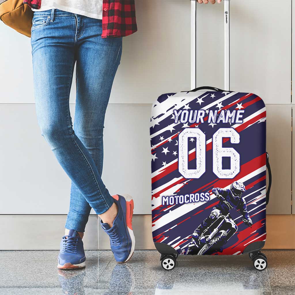 Personalized Patriotic Motocross Luggage Cover with USA Flag Colors – Dirt Bike Racing Design - Wonder Print Shop