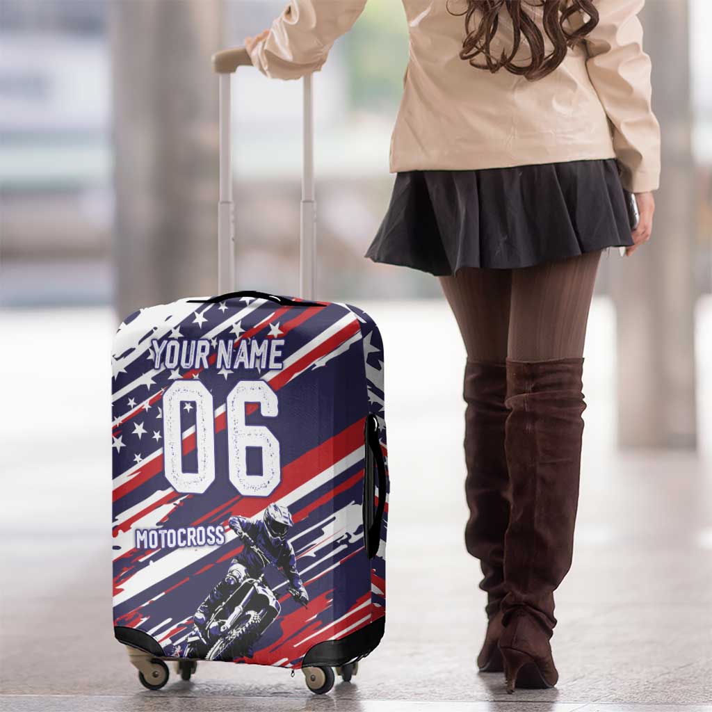 Personalized Patriotic Motocross Luggage Cover with USA Flag Colors – Dirt Bike Racing Design - Wonder Print Shop