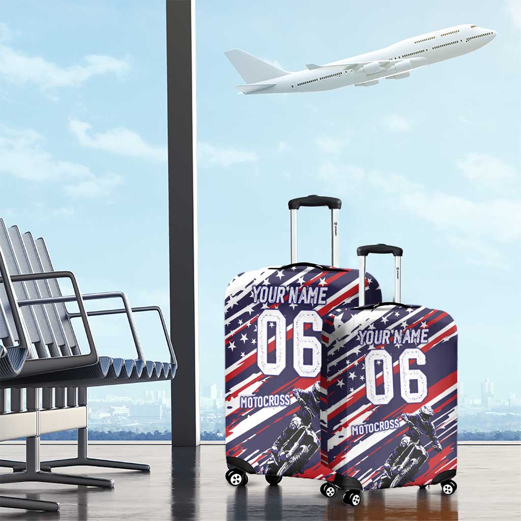 Personalized Patriotic Motocross Luggage Cover with USA Flag Colors – Dirt Bike Racing Design - Wonder Print Shop