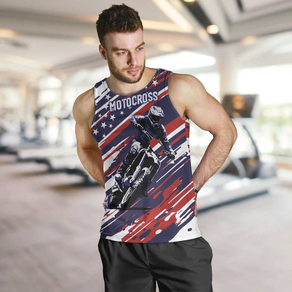 Personalized Patriotic Motocross Men Tank Top with USA Flag Colors – Dirt Bike Racing Design - Wonder Print Shop