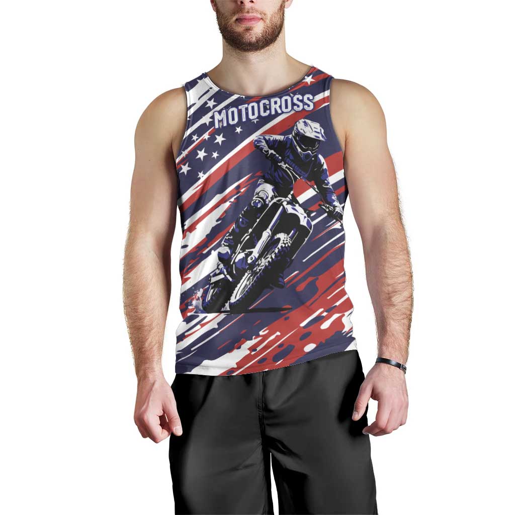 Personalized Patriotic Motocross Men Tank Top with USA Flag Colors – Dirt Bike Racing Design - Wonder Print Shop