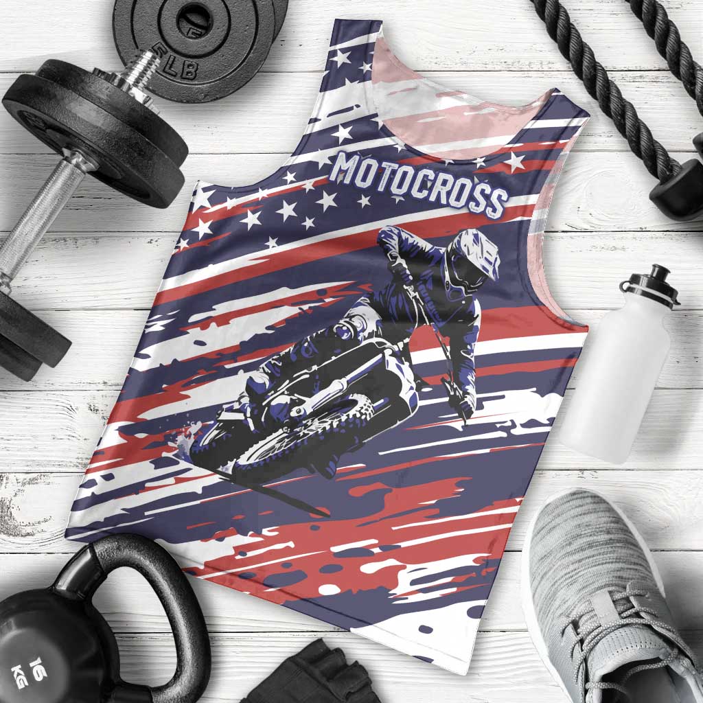 Personalized Patriotic Motocross Men Tank Top with USA Flag Colors – Dirt Bike Racing Design - Wonder Print Shop