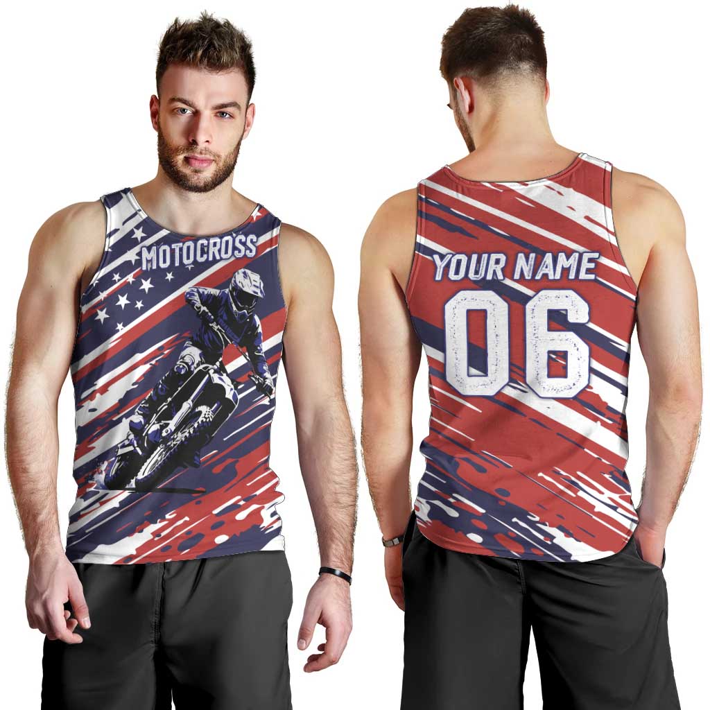 Personalized Patriotic Motocross Men Tank Top with USA Flag Colors – Dirt Bike Racing Design - Wonder Print Shop