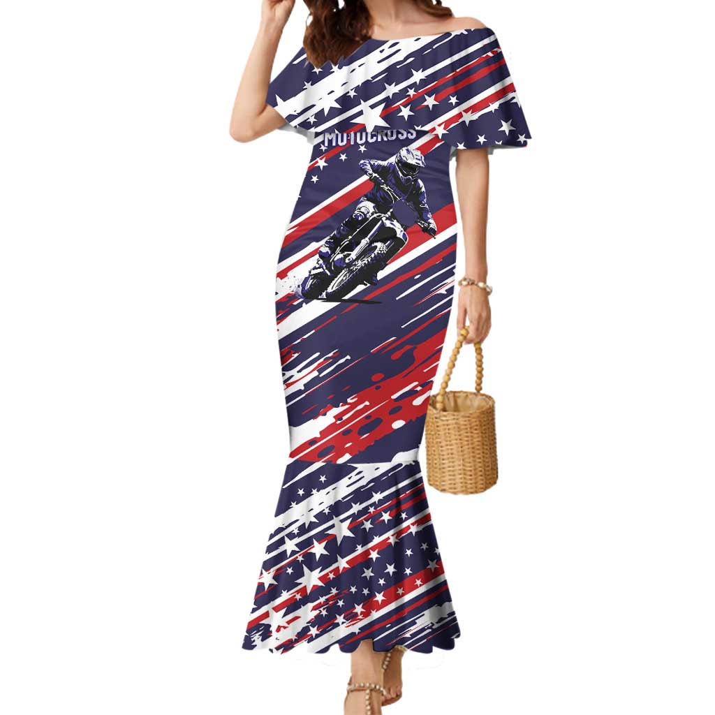 Personalized Patriotic Motocross Mermaid Dress with USA Flag Colors – Dirt Bike Racing Design - Wonder Print Shop