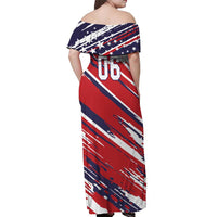 Personalized Patriotic Motocross Off Shoulder Maxi Dress with USA Flag Colors – Dirt Bike Racing Design - Wonder Print Shop