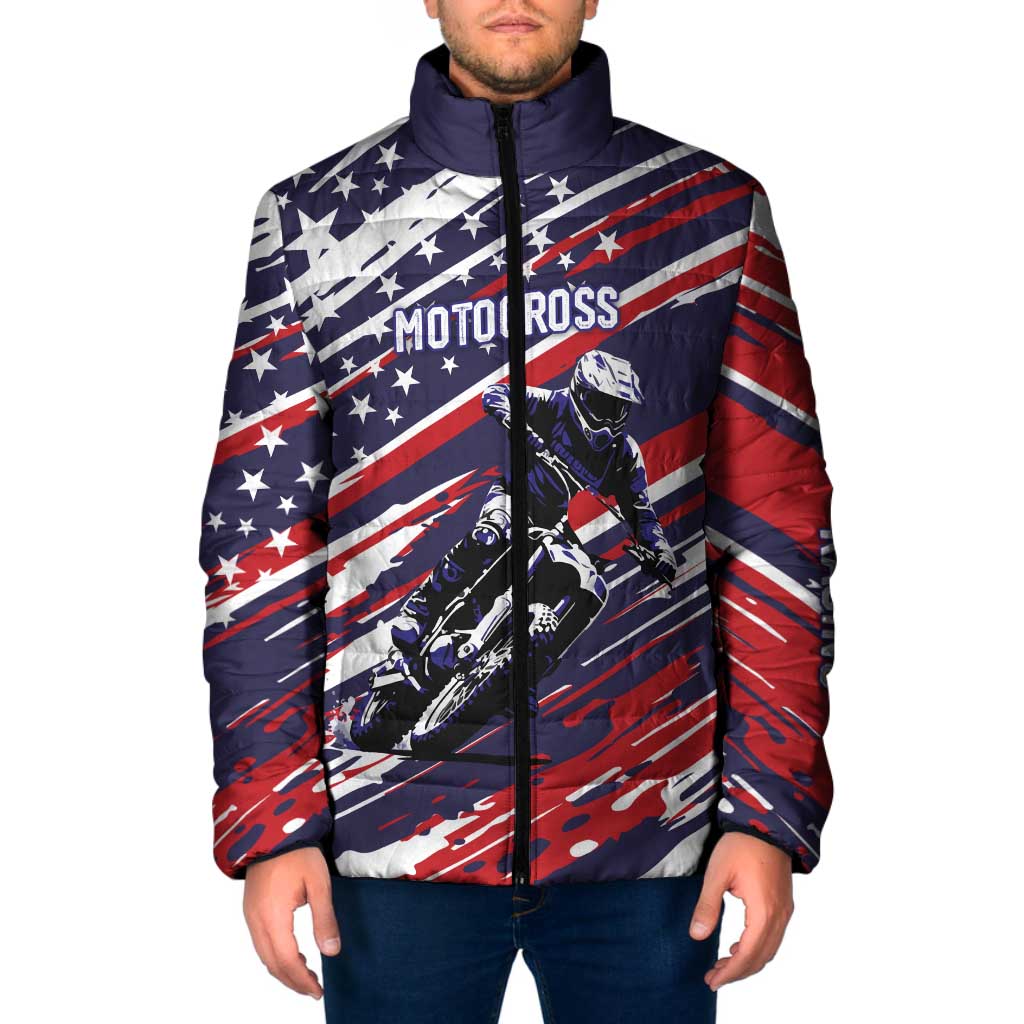 Personalized Patriotic Motocross Padded Jacket with USA Flag Colors – Dirt Bike Racing Design - Wonder Print Shop