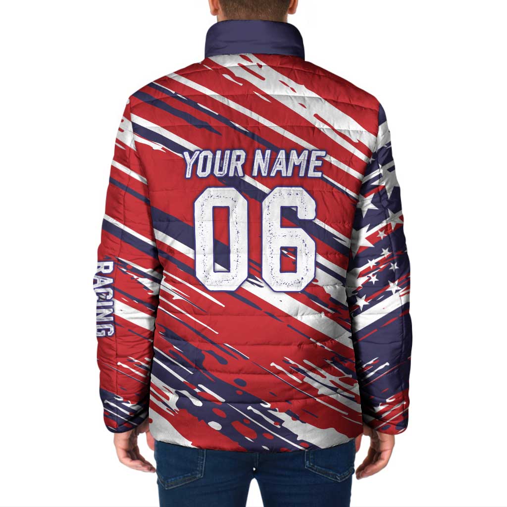 Personalized Patriotic Motocross Padded Jacket with USA Flag Colors – Dirt Bike Racing Design - Wonder Print Shop