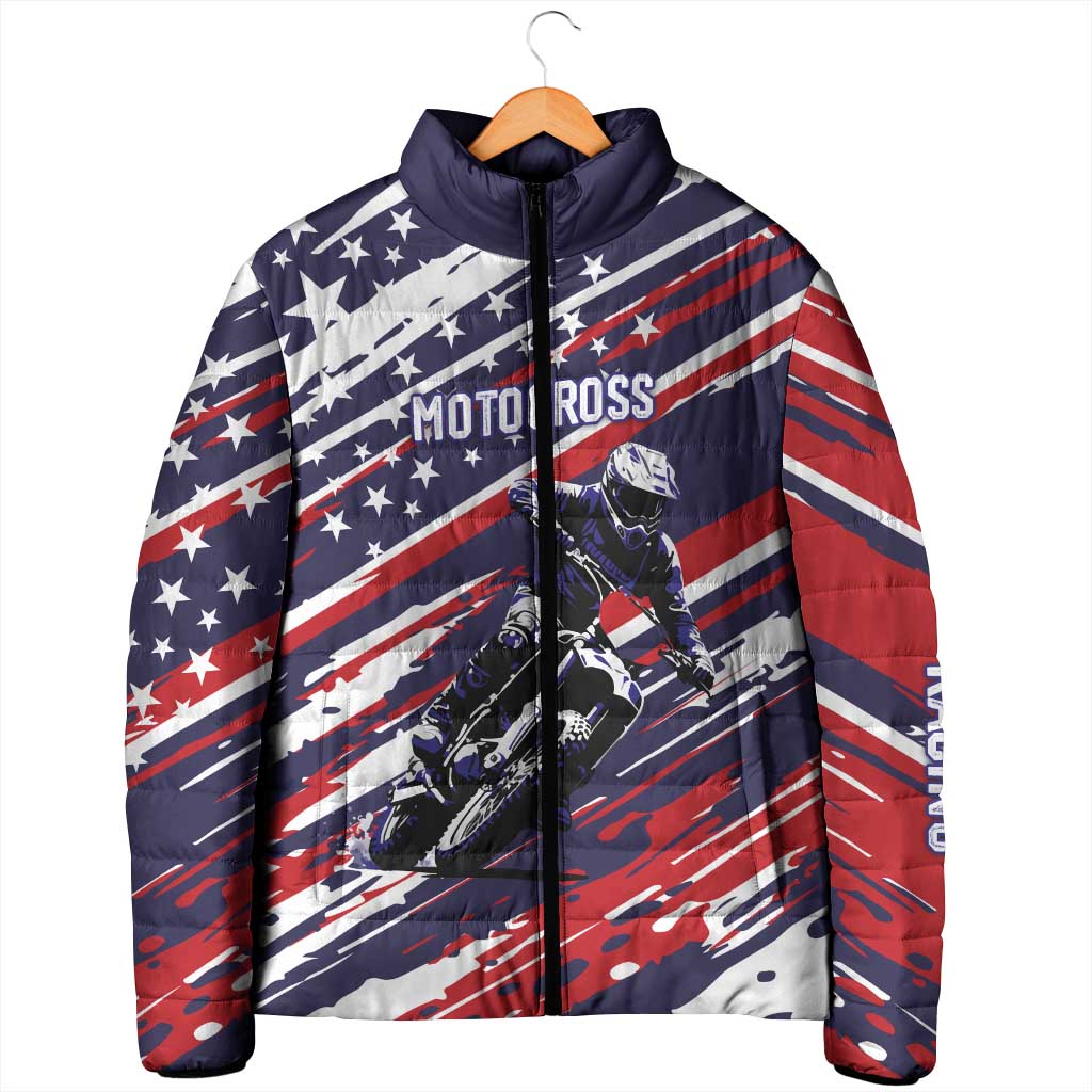 Personalized Patriotic Motocross Padded Jacket with USA Flag Colors – Dirt Bike Racing Design - Wonder Print Shop