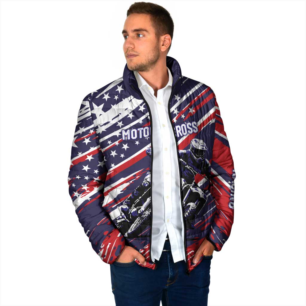 Personalized Patriotic Motocross Padded Jacket with USA Flag Colors – Dirt Bike Racing Design - Wonder Print Shop