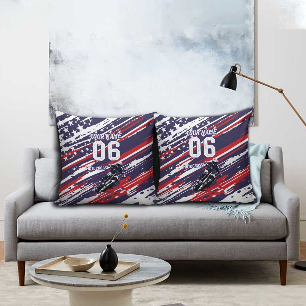 Personalized Patriotic Motocross Pillow Cover with USA Flag Colors – Dirt Bike Racing Design - Wonder Print Shop